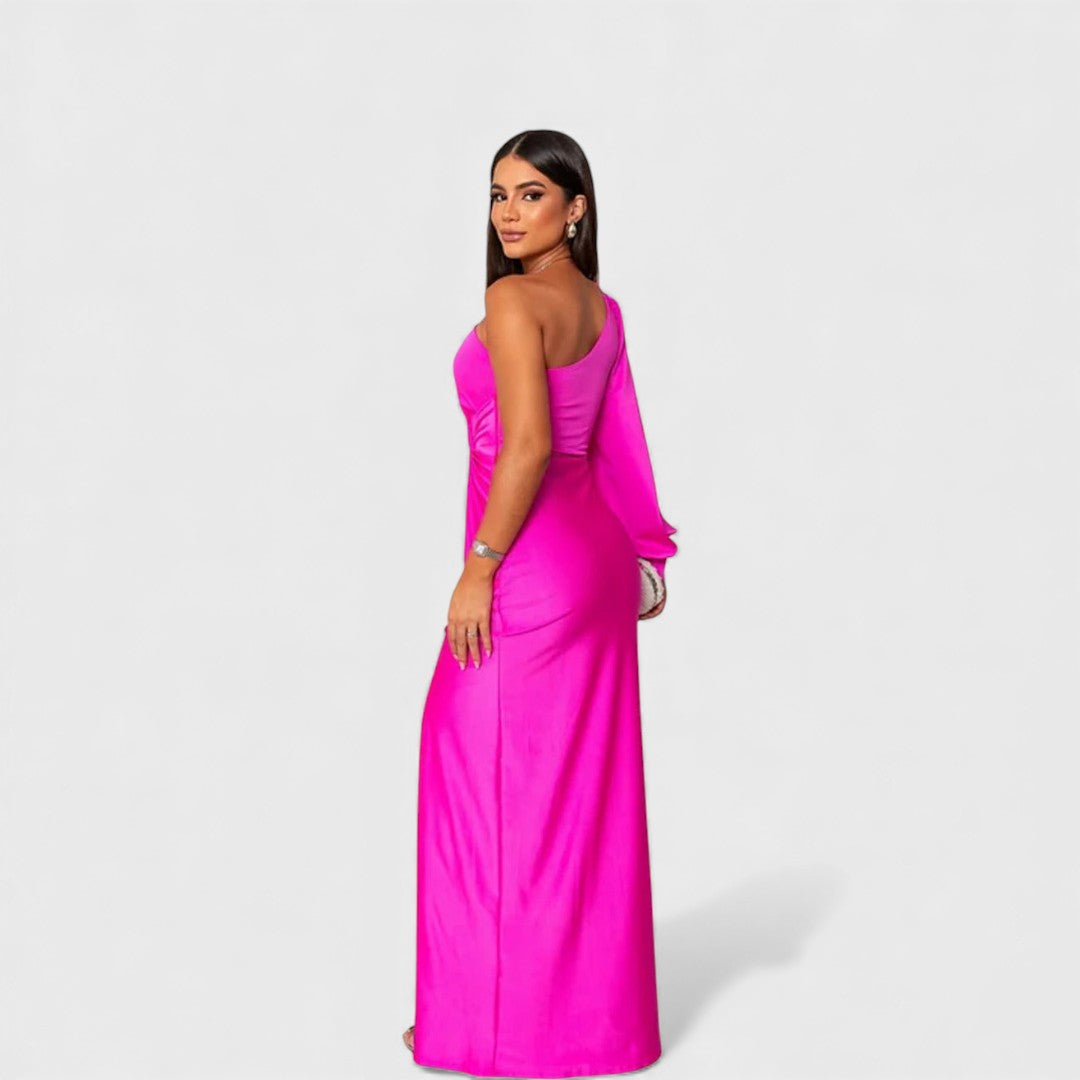 Vivienne | Long Sleeve Satin Maxi Dress Wedding Guest Evening