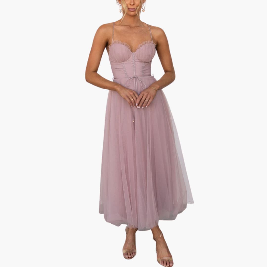 Sylvie | White Tulle Maxi Dress With Tiered Skirt And Straps