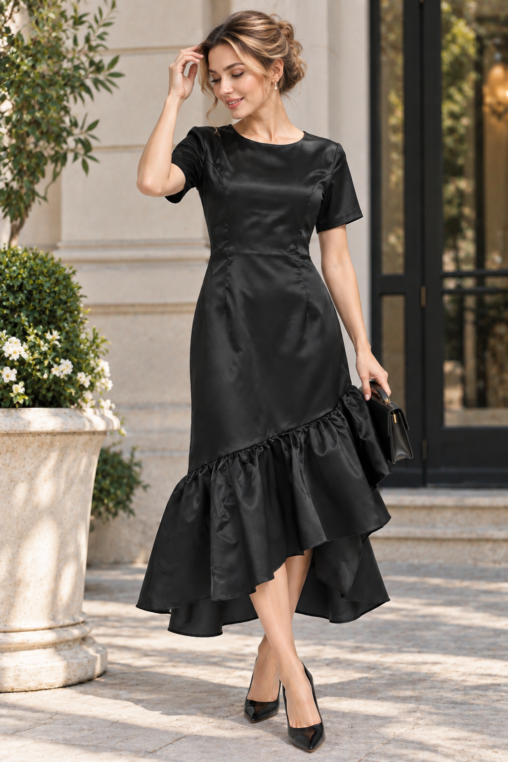 Flavie | Tailored Ruffle Evening Wedding Guest Midi Dress