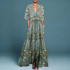Quintessa | Floral Sage Green Maxi Dress For Garden Parties