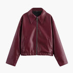 Lucinda | Women Leather Bomber Jacket in Burgundy