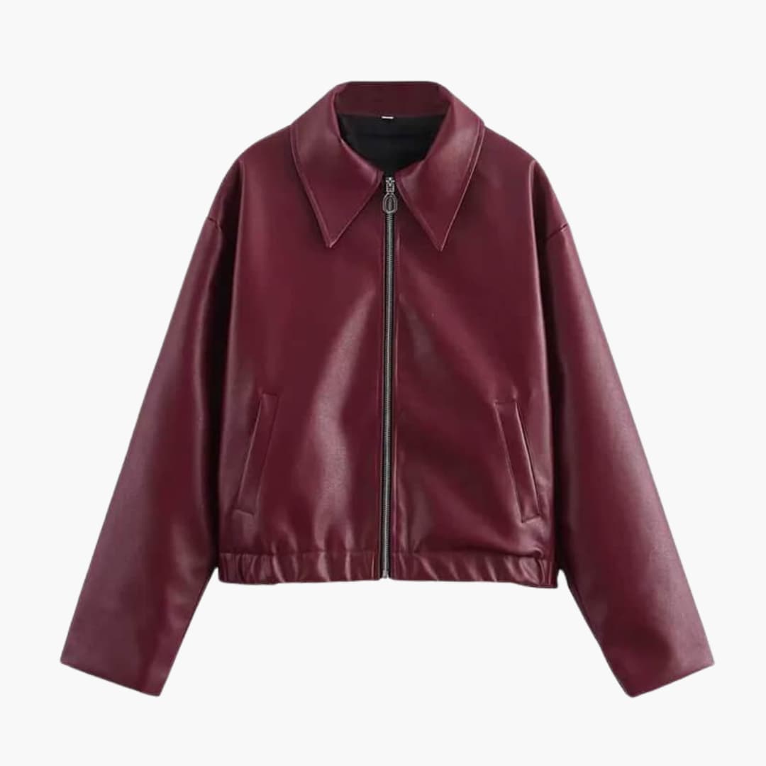 Lucinda | Women Leather Bomber Jacket in Burgundy