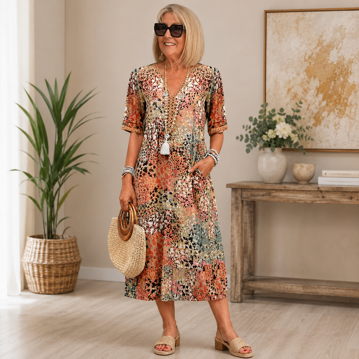 Dominique | Floral Halter Summer Day Midi Dress