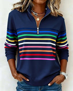 Apolline | Zip Up Sweatshirt No Hood Striped Sporty Casual