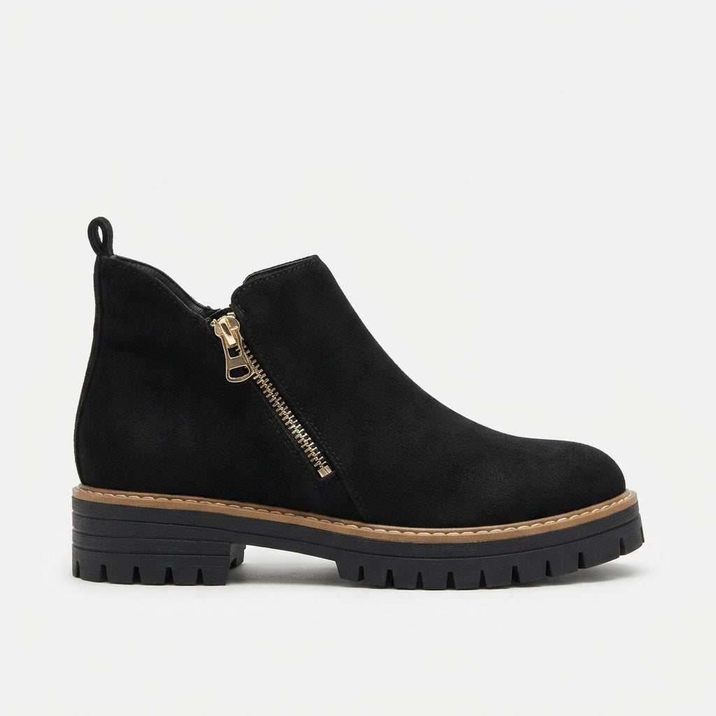 Amandine | Black Brown Heeled Flat Ankle Boots — Black