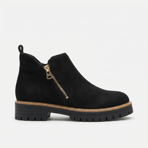 Amandine | Black Brown Heeled Flat Ankle Boots — Black