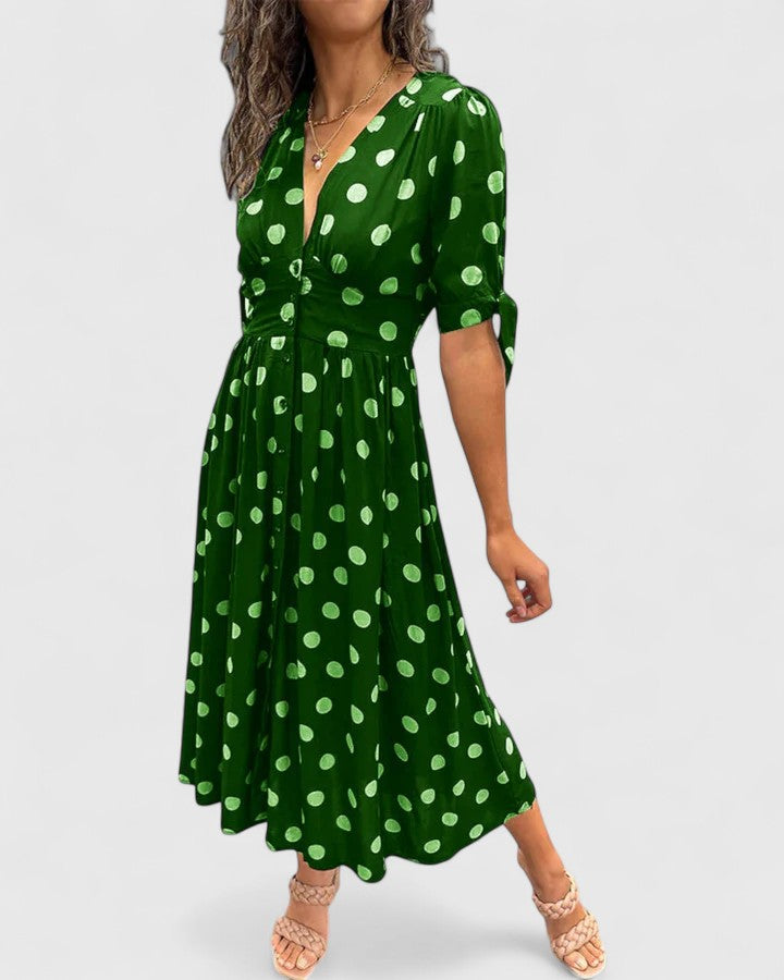 Celeste | V-Neck Polka Dot Dress for Garden Party and Beyond