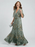 Bridget | Floral Embroidered Drop Waist Maxi Occasion Dress
