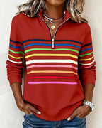 Apolline | Zip Up Sweatshirt No Hood Striped Sporty Casual