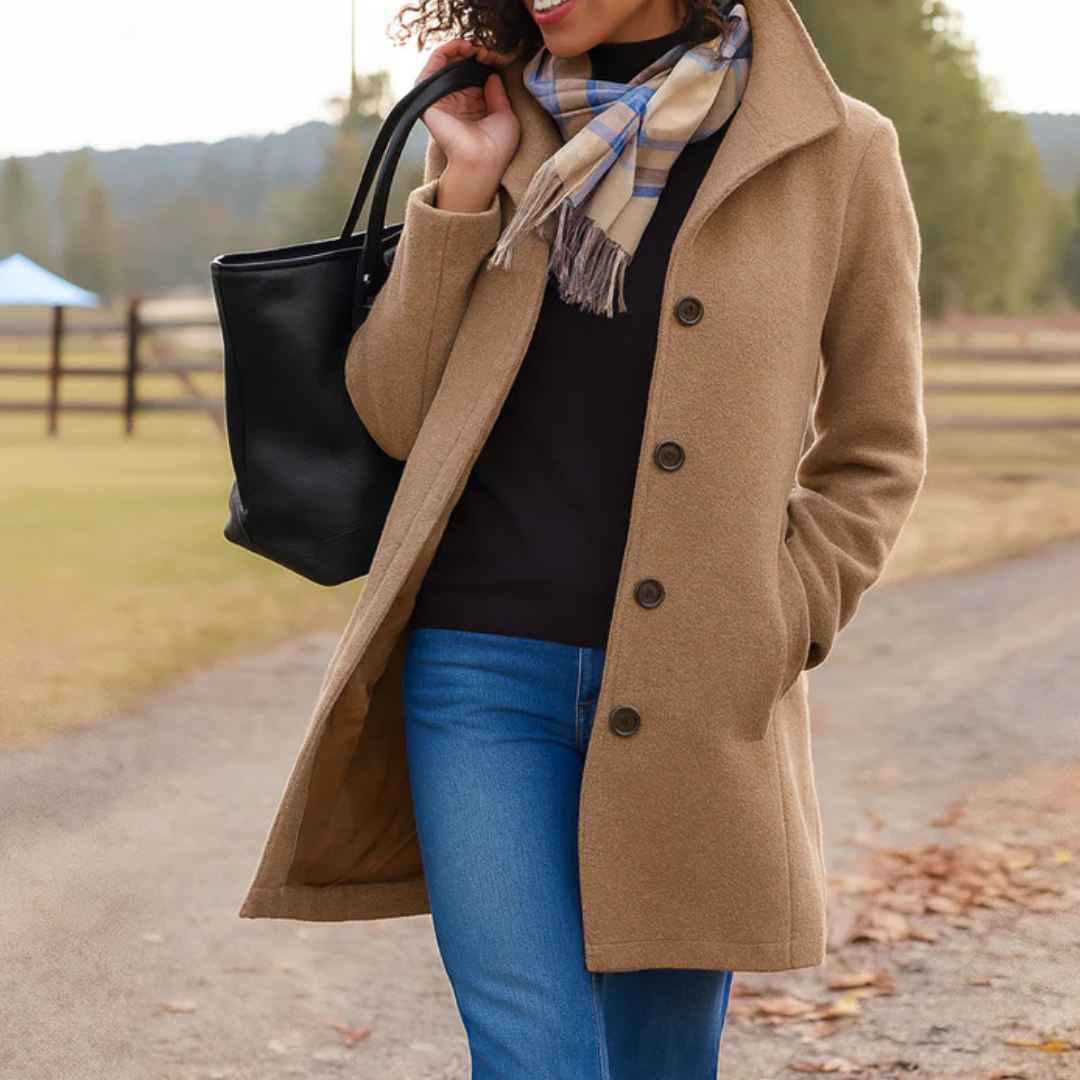 Edith | Black Full Length Long Winter Coat — Khaki