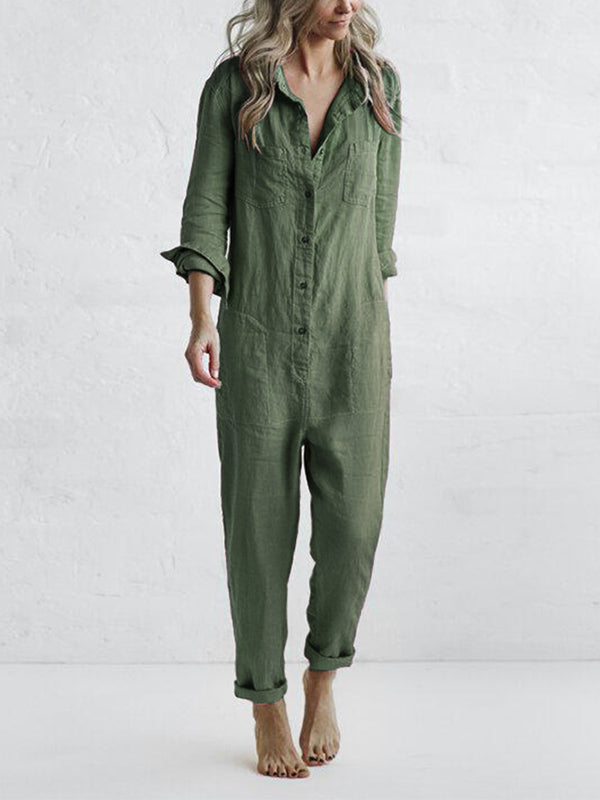 Vivienne | Comfy Long Sleeve Button-Up Jumpsuit for Everyday Wear