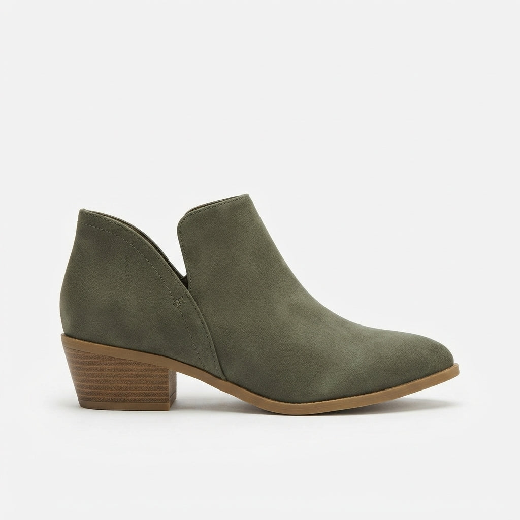 Sylvie | Black Leather Low Heel Flat Ankle Boots — Green
