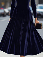 Albane | A-Line Long-Sleeve Velvet Midi Wedding Guest Dress
