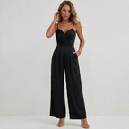 Camille | Wide Leg Pleated Casual Jumpsuit With Tie Waist