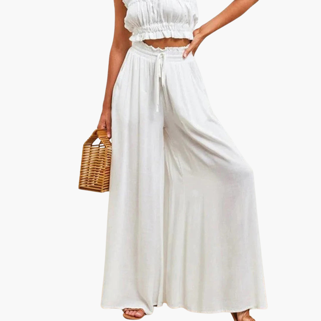 Ingrid | High Waisted Wide Leg Linen Trousers Summer