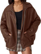 Marguerite | Oversized Leather Bomber Jacket in Black Brown Olive