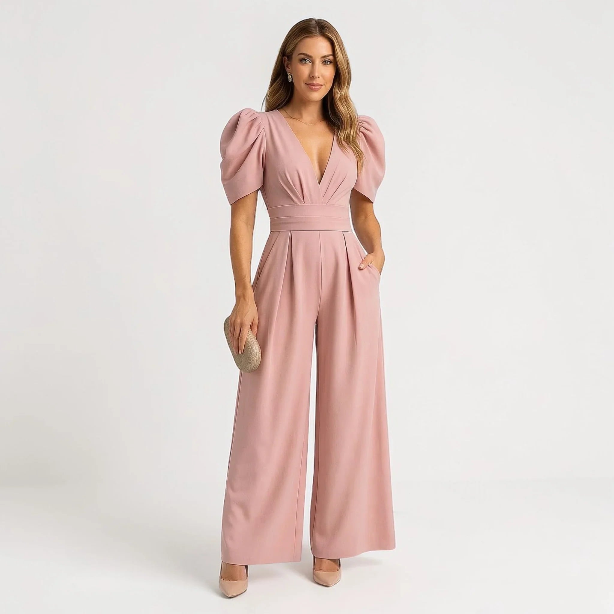Xanthe | Wide Leg Casual Puff Sleeve Tailored Jumpsuit