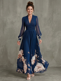 Honorine | Pleated Floral Sheer Sleeve Maxi Occasion Dress