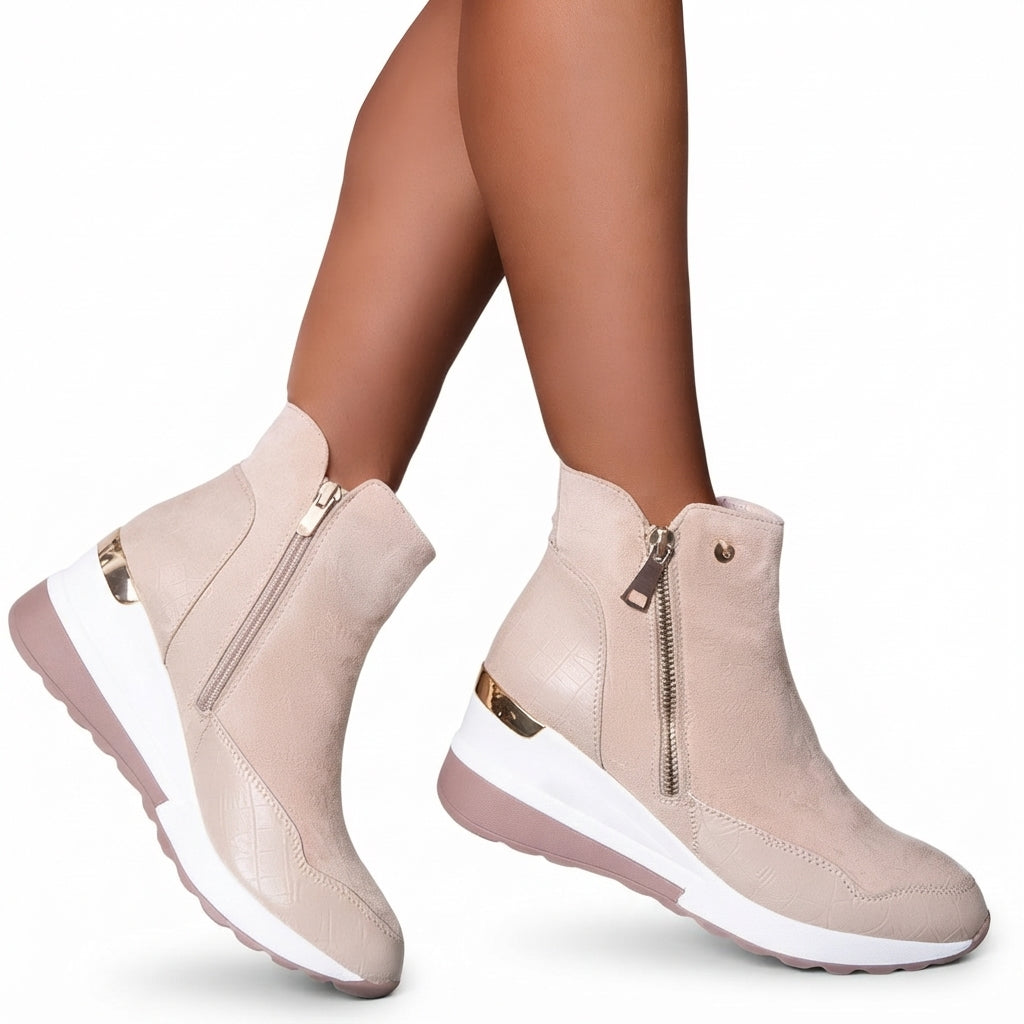 Lavinia | Flat Heeled Ankle Boots Black Brown Comfort Wedge — Beige