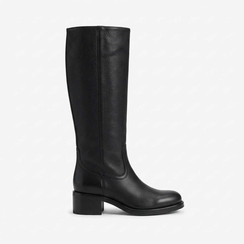 Isadora | Black Leather Wide Fit Knee High Boots — Black