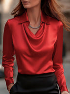 Floriane | Plus Size Ladies Blouse Draped Satin Work Smart Casual