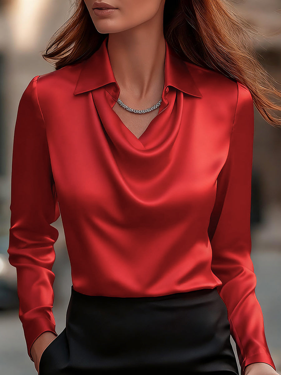 Floriane | Plus Size Ladies Blouse Draped Satin Work Smart Casual
