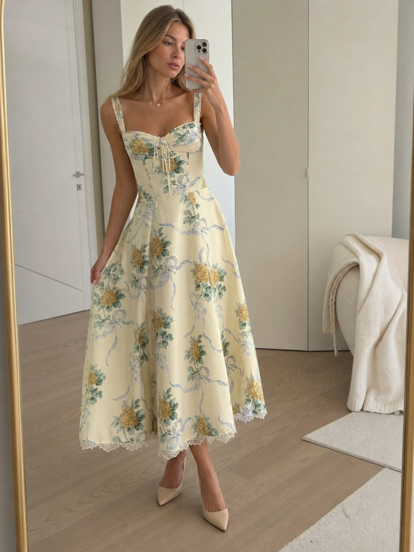 Ursula | Corset Bodice Cotton Midi Dress
