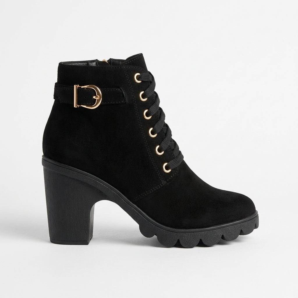 Rosanna | Leather Low Heel Flat Ankle Boots — Black