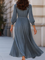 Mathilde | Belted Pleated Midi Garden Party Dress Powder Blue