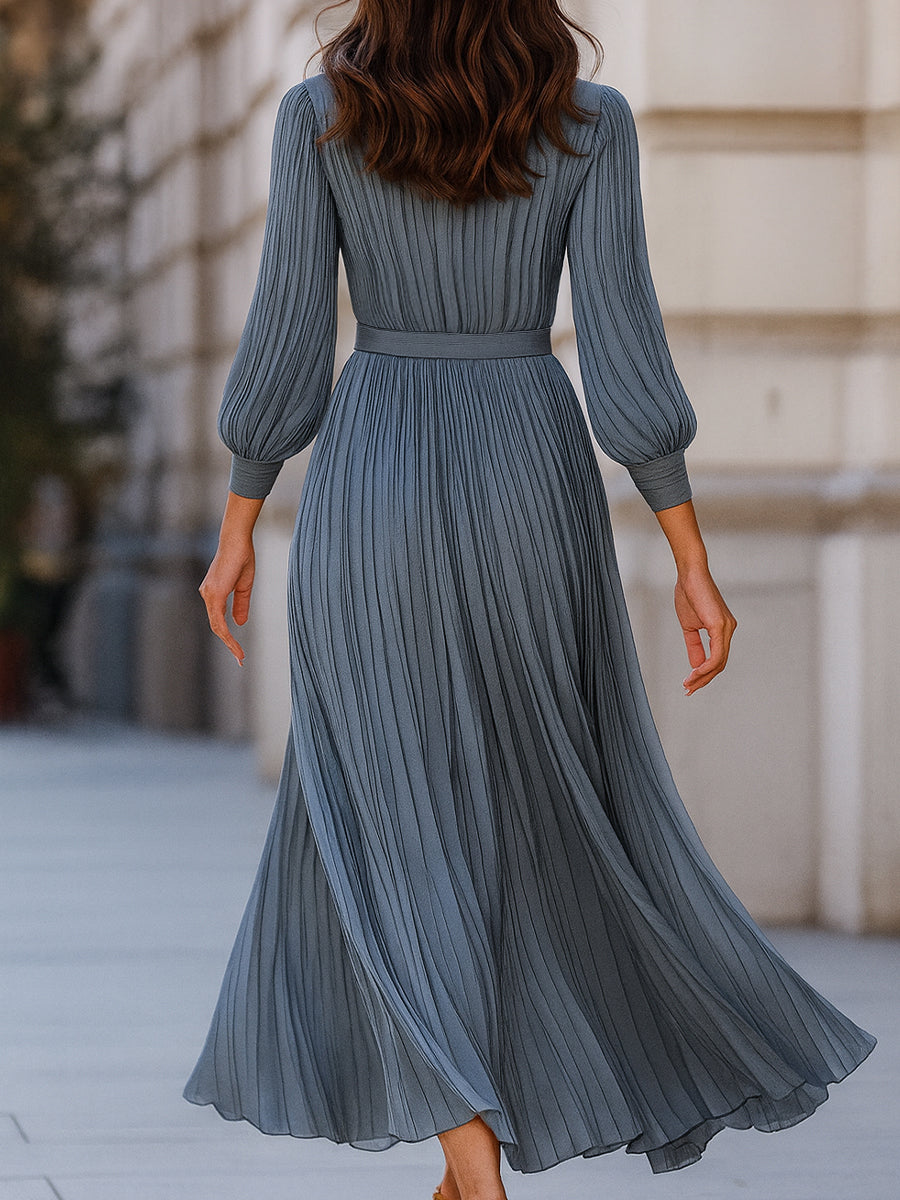 Mathilde | Belted Pleated Midi Garden Party Dress Powder Blue