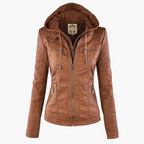 Seraphina | Black Faux Leather Jacket With Faux Fur Trim Detail — Khaki