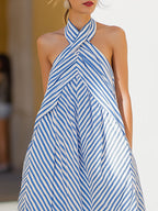Verena | Halter Neck Striped Maxi Garden Party Dress