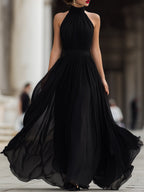 Evangeline | Halter Neck Pleated Chiffon Evening Maxi Dress