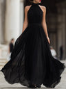 Evangeline | Halter Neck Pleated Chiffon Evening Maxi Dress