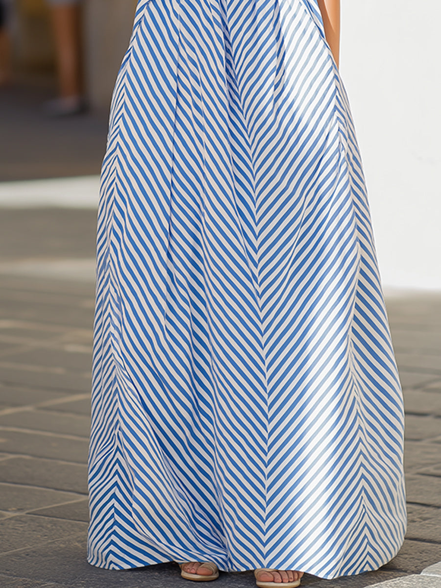 Verena | Halter Neck Striped Maxi Garden Party Dress
