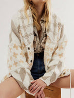 Marguerite | Oversized Cardigan Sweater with Jacquard Diamond Knit