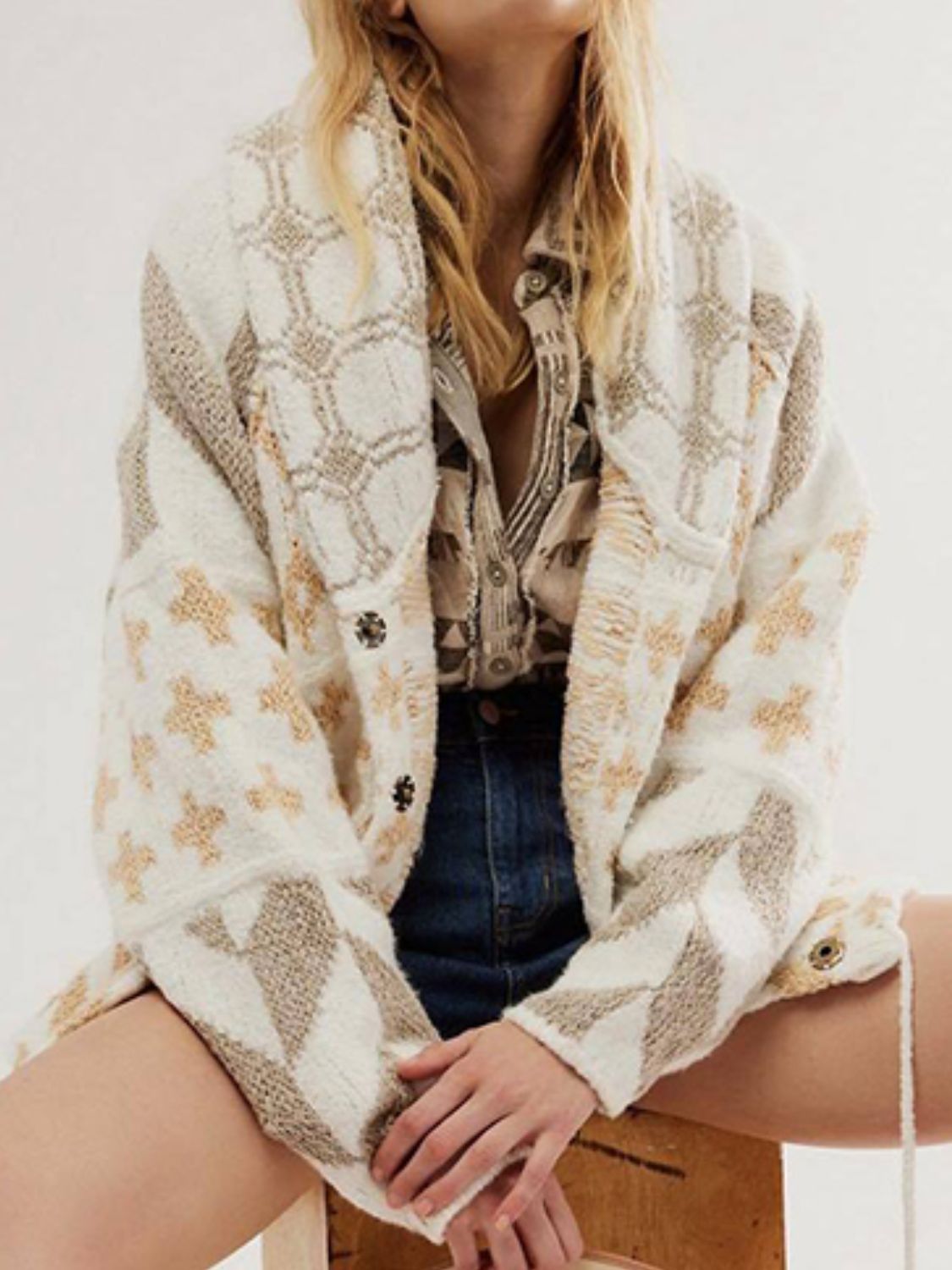 Marguerite | Oversized Cardigan Sweater with Jacquard Diamond Knit
