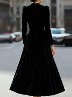 Albane | A-Line Long-Sleeve Velvet Midi Wedding Guest Dress