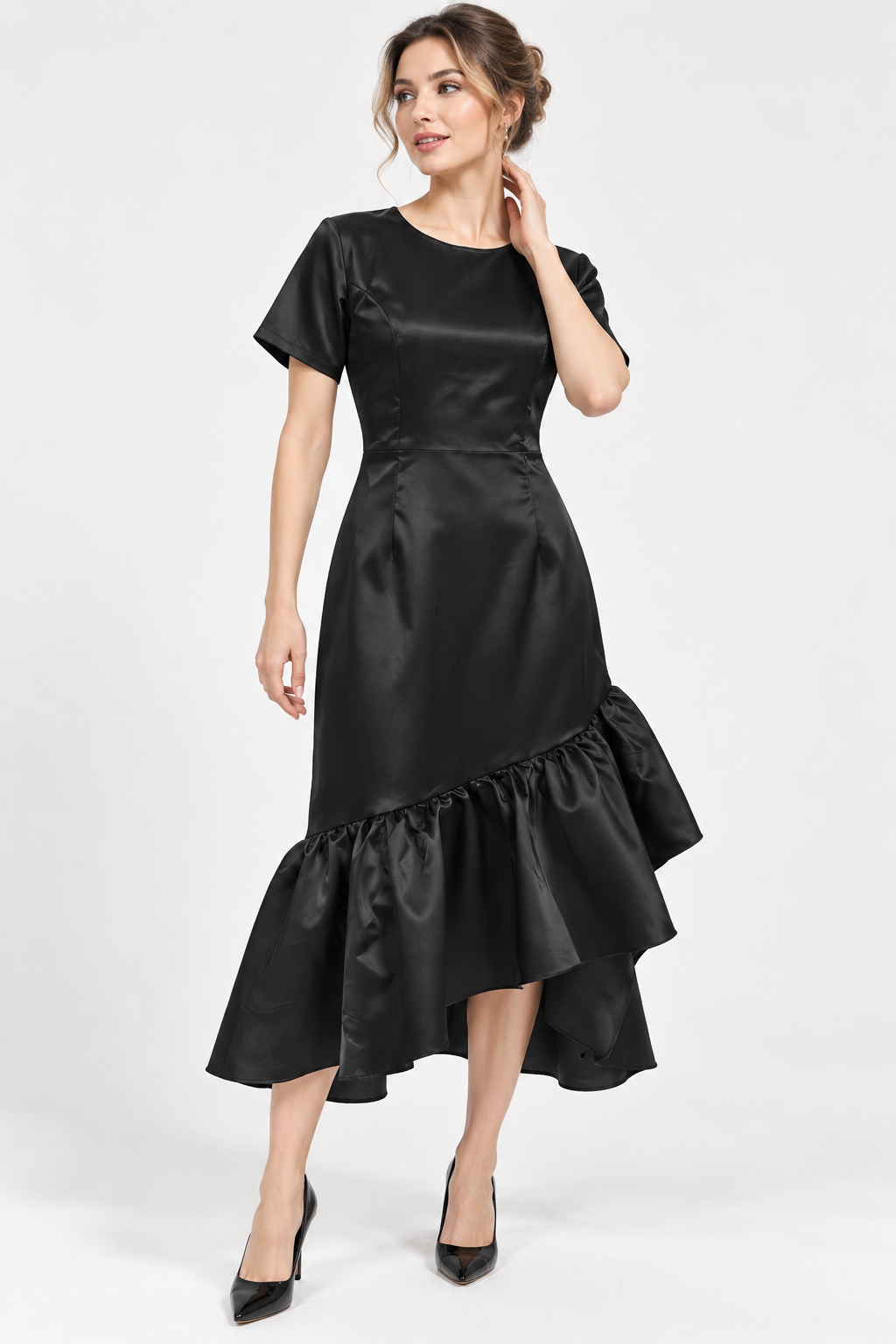 Flavie | Tailored Ruffle Evening Wedding Guest Midi Dress