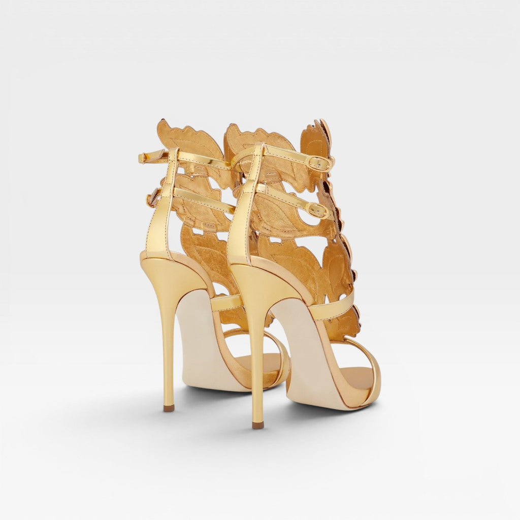 Faustine | Gold Rene Caovilla Heels Sculptural Wing Stiletto