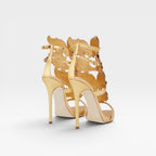 Faustine | Gold Rene Caovilla Heels Sculptural Wing Stiletto