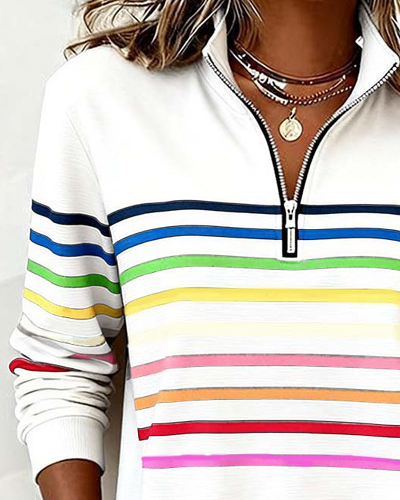 Apolline | Zip Up Sweatshirt No Hood Striped Sporty Casual