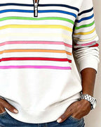 Apolline | Zip Up Sweatshirt No Hood Striped Sporty Casual