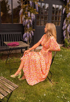 Francesca | V-Neck Flutter Sleeve Ruched Waist Floral Maxi Dress