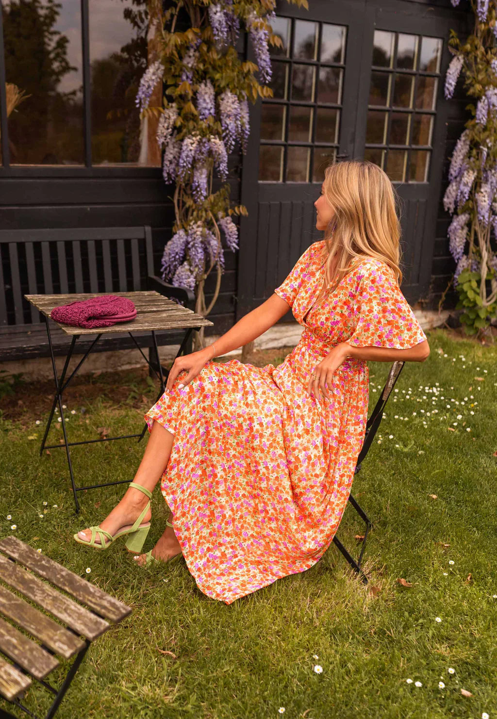 Francesca | V-Neck Flutter Sleeve Ruched Waist Floral Maxi Dress