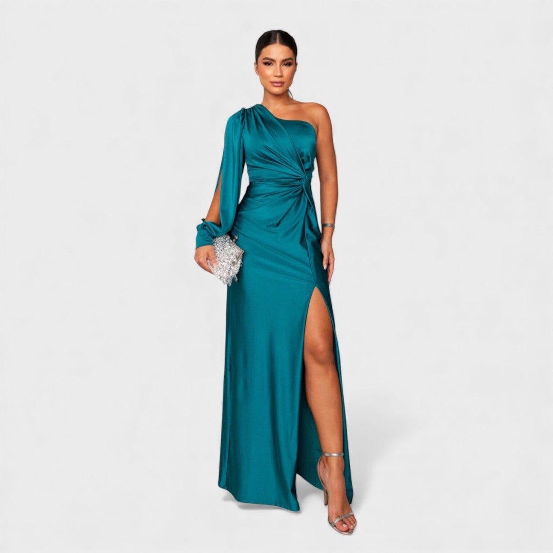 Vivienne | Long Sleeve Satin Maxi Dress Wedding Guest Evening