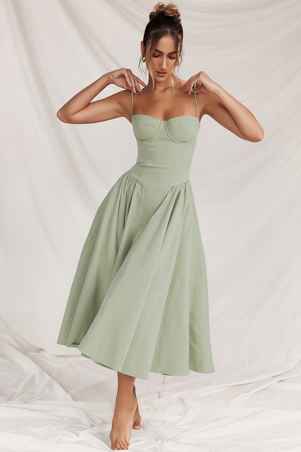 Mirabelle | Corset Adjustable Spaghetti Strap Midi Dress