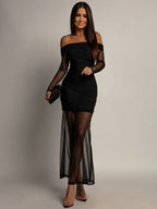 Rosaline | Spanish Sleeves Strapless Evening Maxi Dress