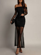 Rosaline | Spanish Sleeves Strapless Evening Maxi Dress