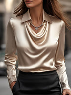 Floriane | Plus Size Ladies Blouse Draped Satin Work Smart Casual